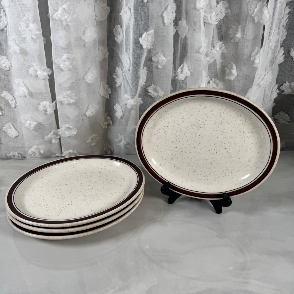 Homer‎ Laughlin Oval Speckled Restaurant Ware Plates Brown Band Vitrified China